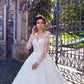 Ball Gown Bateau Full Long Sleeve Court Train Tulle Wedding Dress With Appliqued Lace