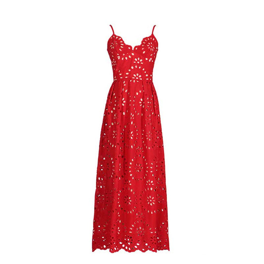 Womens A Line Midi Dress Hollowed Embroidered Cocktail Dress