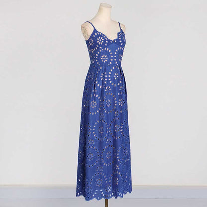 Womens A Line Midi Dress Hollowed Embroidered Cocktail Dress