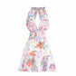 Halter Floral Patchwork Multi-Layered Ruffle Mini Dresses