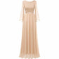 Long Sleeves Chiffon and Lace Bridemaid Dress Evening Long Collar-scoop Prom Dress