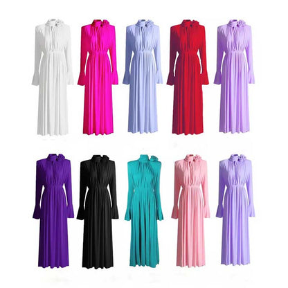 Women Long Flared Sleeve Formal Dress Shoulder Padded High Slit Event Dress