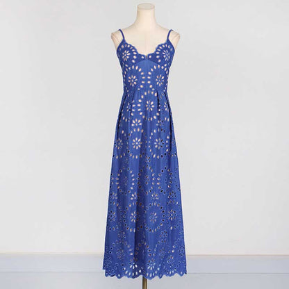 Womens A Line Midi Dress Hollowed Embroidered Cocktail Dress