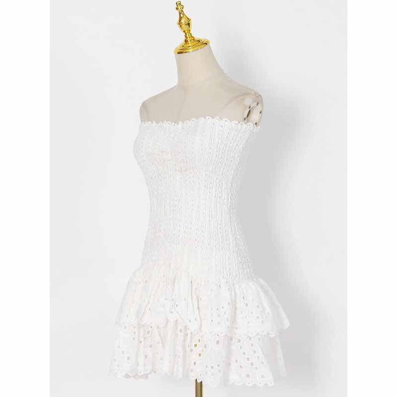Embroidered Ruffled Strapless Mini Dress