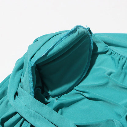 Women Long Flared Sleeve Formal Dress Shoulder Padded High Slit Event Dress