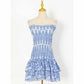 Embroidered Ruffled Strapless Mini Dress