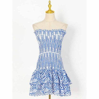 Embroidered Ruffled Strapless Mini Dress