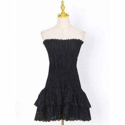 Embroidered Ruffled Strapless Mini Dress