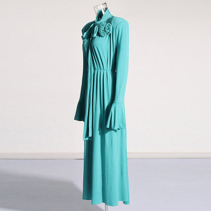 Women Long Flared Sleeve Formal Dress Shoulder Padded High Slit Event Dress