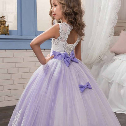 Princess Lace Flower Wedding Dress Kids Prom Puffy Tulle Ball Gowns