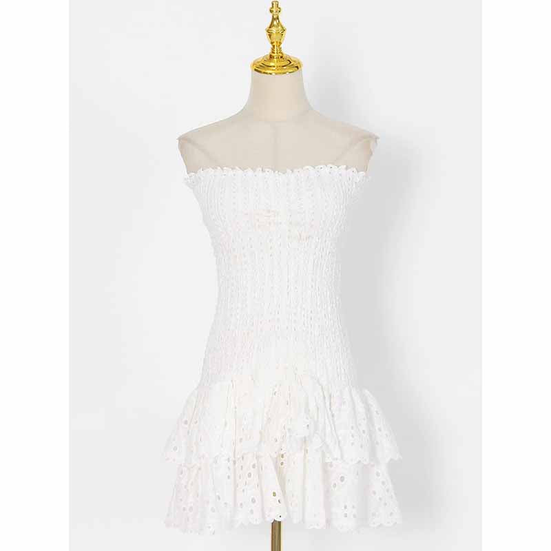 Embroidered Ruffled Strapless Mini Dress