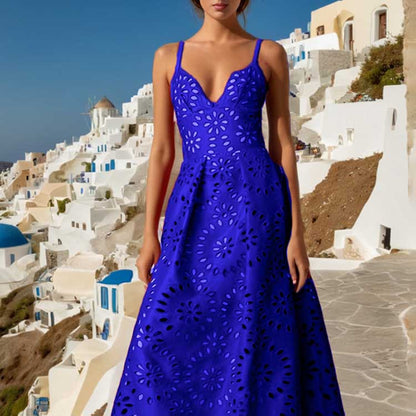 Womens A Line Midi Dress Hollowed Embroidered Cocktail Dress