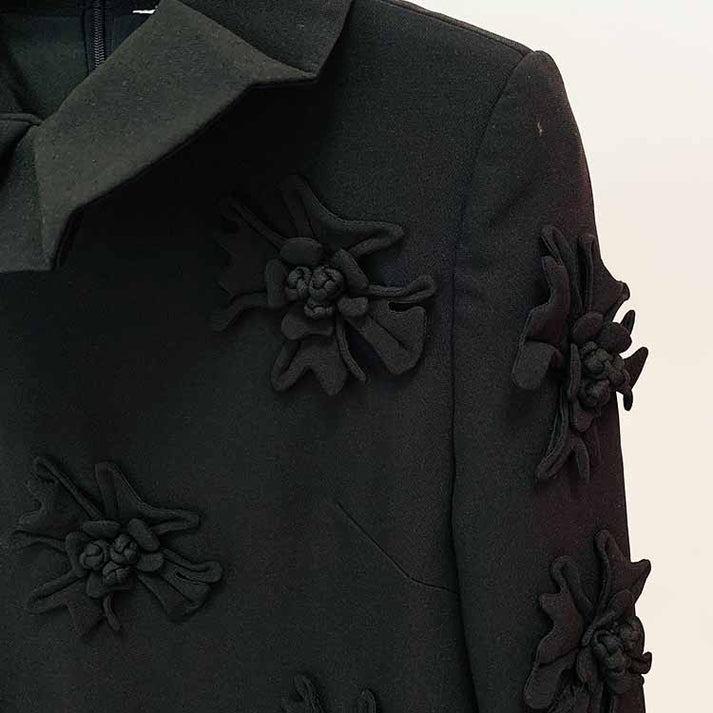 Women Hand Made 3D Flowers Flare High Neck and Cuffs Mini Dress Hot Pi