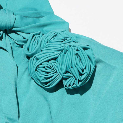 Women Long Flared Sleeve Formal Dress Shoulder Padded High Slit Event Dress