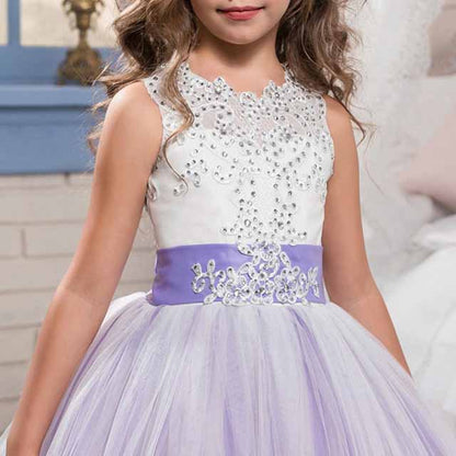 Princess Lace Flower Wedding Dress Kids Prom Puffy Tulle Ball Gowns