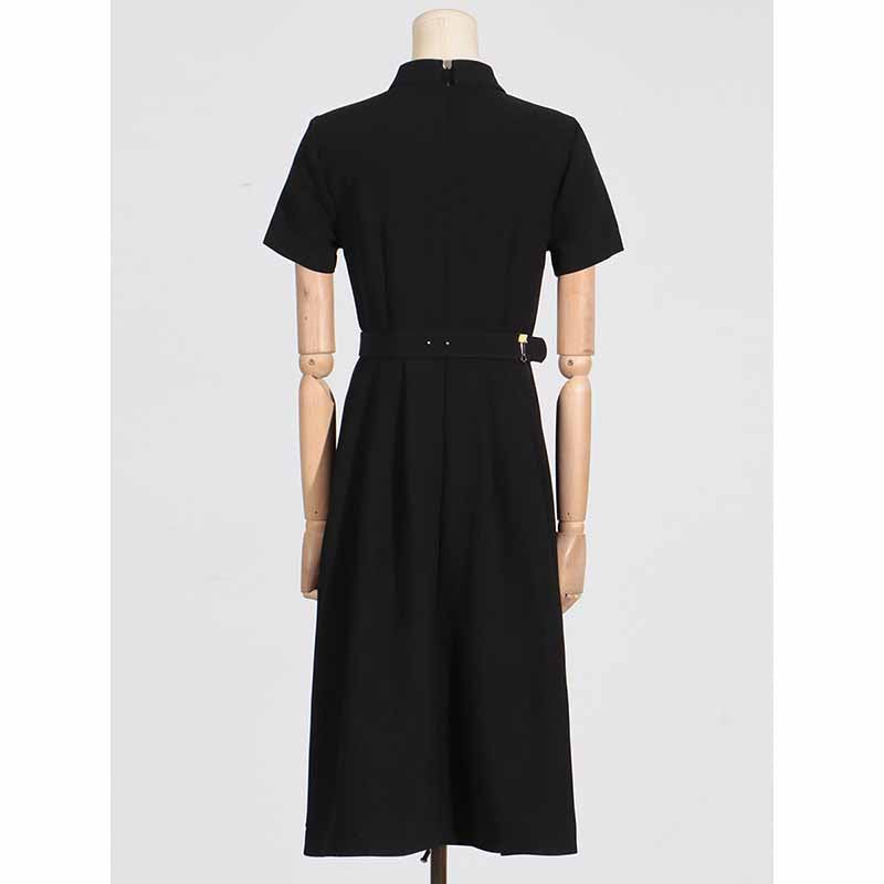 Women's Cut-Out Short Sleeves Belt Slim Midi Dress