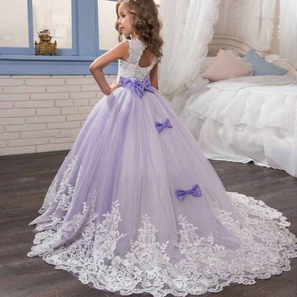 Princess Lace Flower Wedding Dress Kids Prom Puffy Tulle Ball Gowns