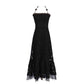 Womens Halterneck Midi Dress Lace Embroidered Floral Dress