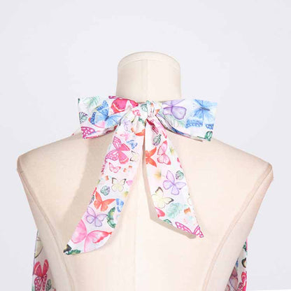 Halter Floral Patchwork Multi-Layered Ruffle Mini Dresses