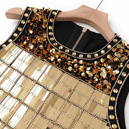 Women Sleeveless Beaded Bodycon Dress Evening Prom Gown Slim Fit Mini Dress