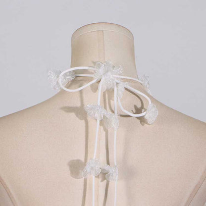 Womens Halterneck Midi Dress Lace Embroidered Floral Dress