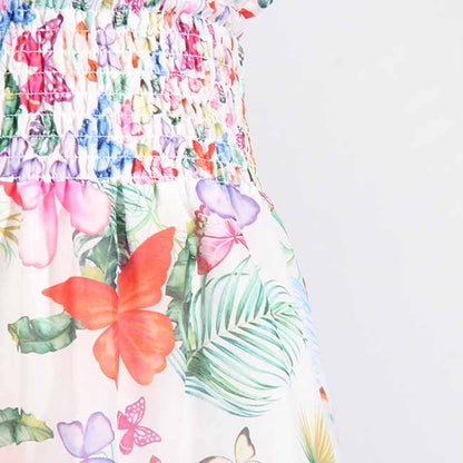 Halter Floral Patchwork Multi-Layered Ruffle Mini Dresses