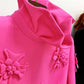 Women Hand Made 3D Flowers Flare High Neck and Cuffs Mini Dress Hot Pink / Black