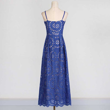 Womens A Line Midi Dress Hollowed Embroidered Cocktail Dress