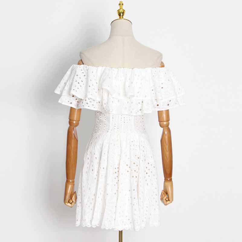 Off Shoulder Embroidered Ruffled Mini Dress