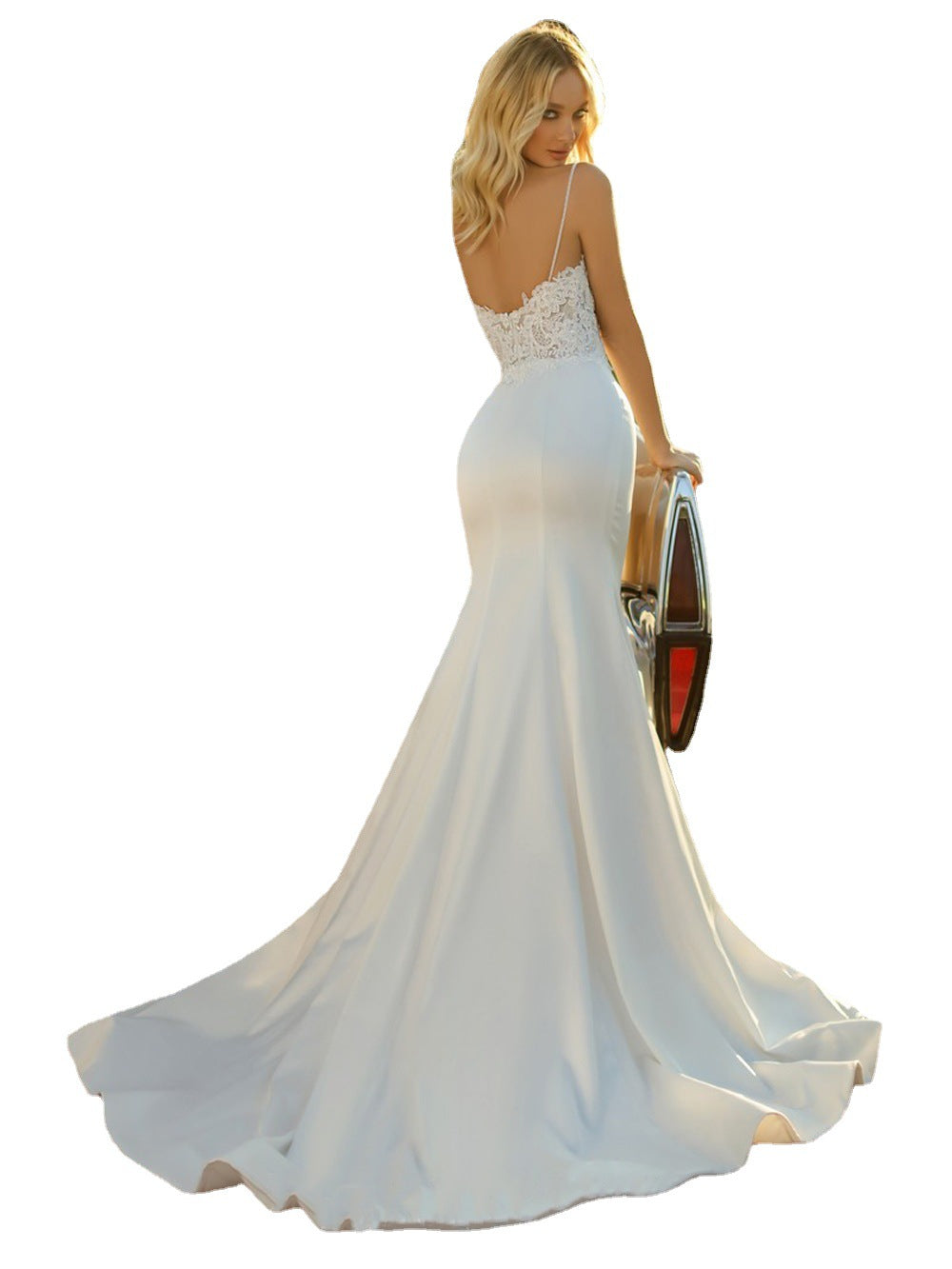 Trumpet Mermaid Sweetheart Sleeveless Sweep Train Satin Wedding Dress