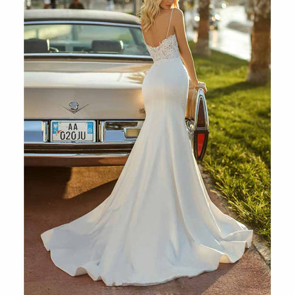Trumpet Mermaid Sweetheart Sleeveless Sweep Train Satin Wedding Dress
