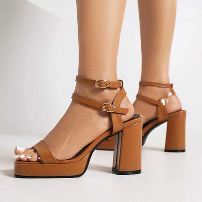 Women's Chunky Heel Sandals Square Toe Platform Dress Heels