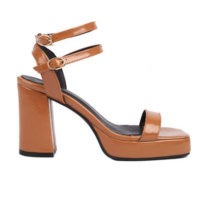 Women's Chunky Heel Sandals Square Toe Platform Dress Heels
