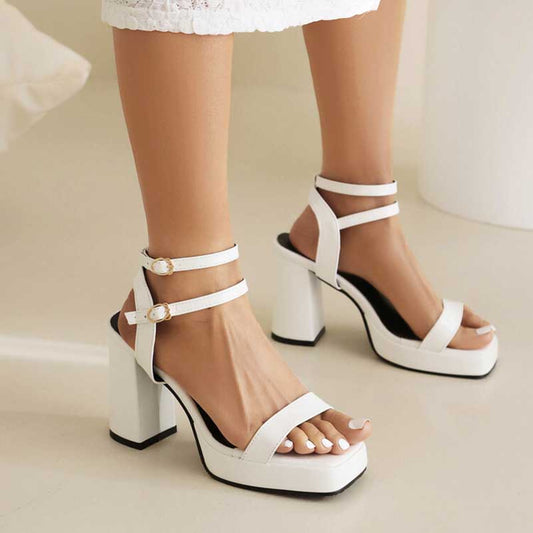 Women's Chunky Heel Sandals Square Toe Platform Dress Heels