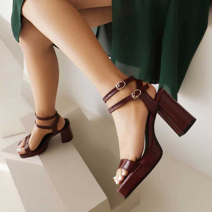 Women's Chunky Heel Sandals Square Toe Platform Dress Heels