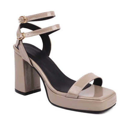 Women's Chunky Heel Sandals Square Toe Platform Dress Heels