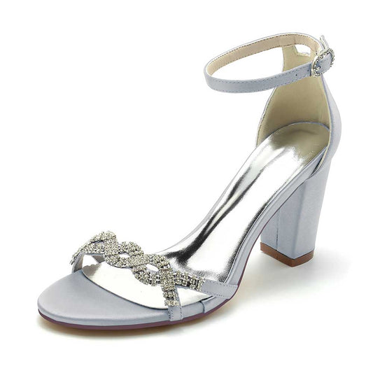 S&DCo. elegant light blue dressy block heel sandals for weddings with sparkling embellishments
