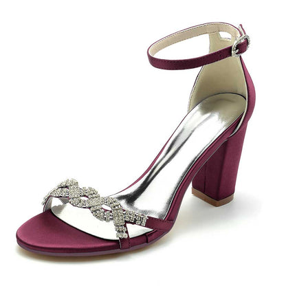 S&DCo. burgundy dressy block heel sandals for weddings with silver embellishments