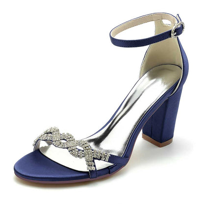 Elegant navy S&DCo. dressy block heel sandals for weddings with sparkling embellishments