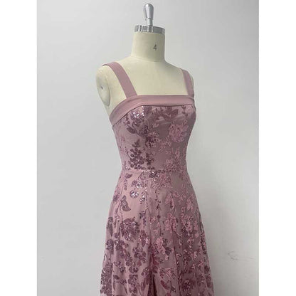 Sleeveless U-Neck Sequin Wedding Guest Dress Dusty Pink Long Evening Dress