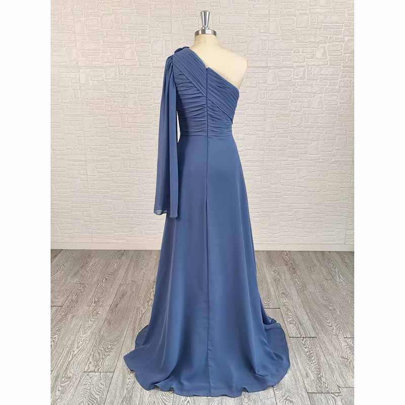 Custom One Shoulder Dusty Blue Long Bridesmaid & Prom Dress | Elegant A-Line Gown