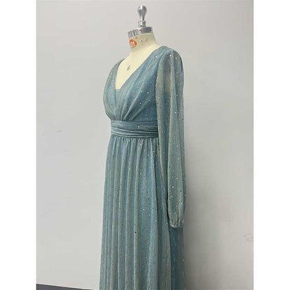 Dusty Green Long Prom Dress Plus Size Long Sleeve Event Dress A Line Ball Gown