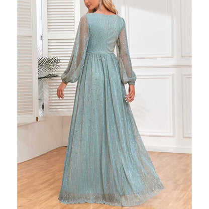 Dusty Green Long Prom Dress Plus Size Long Sleeve Event Dress A Line Ball Gown