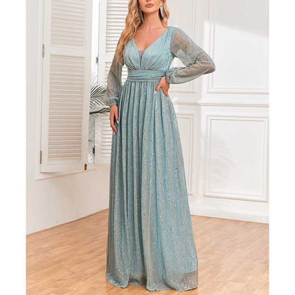 Dusty Green Long Prom Dress Plus Size Long Sleeve Event Dress A Line Ball Gown