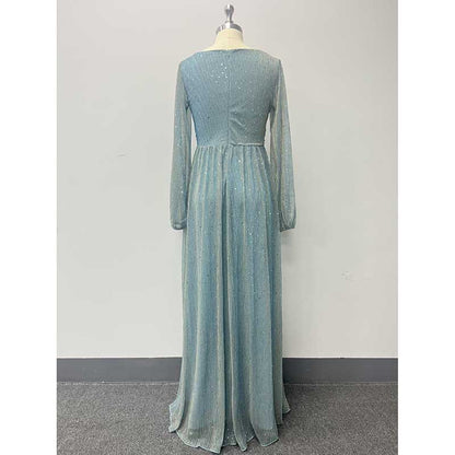Dusty Green Long Prom Dress Plus Size Long Sleeve Event Dress A Line Ball Gown
