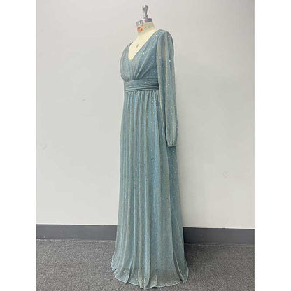 Dusty Green Long Prom Dress Plus Size Long Sleeve Event Dress A Line Ball Gown