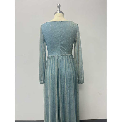 Dusty Green Long Prom Dress Plus Size Long Sleeve Event Dress A Line Ball Gown