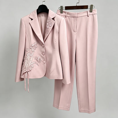 Dusty Pink Floral Pant Suit | Women's 2 Piece Blazer & Trouser Set