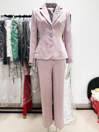 Dusty Pink Floral Pant Suit | Women's 2 Piece Blazer & Trouser Set