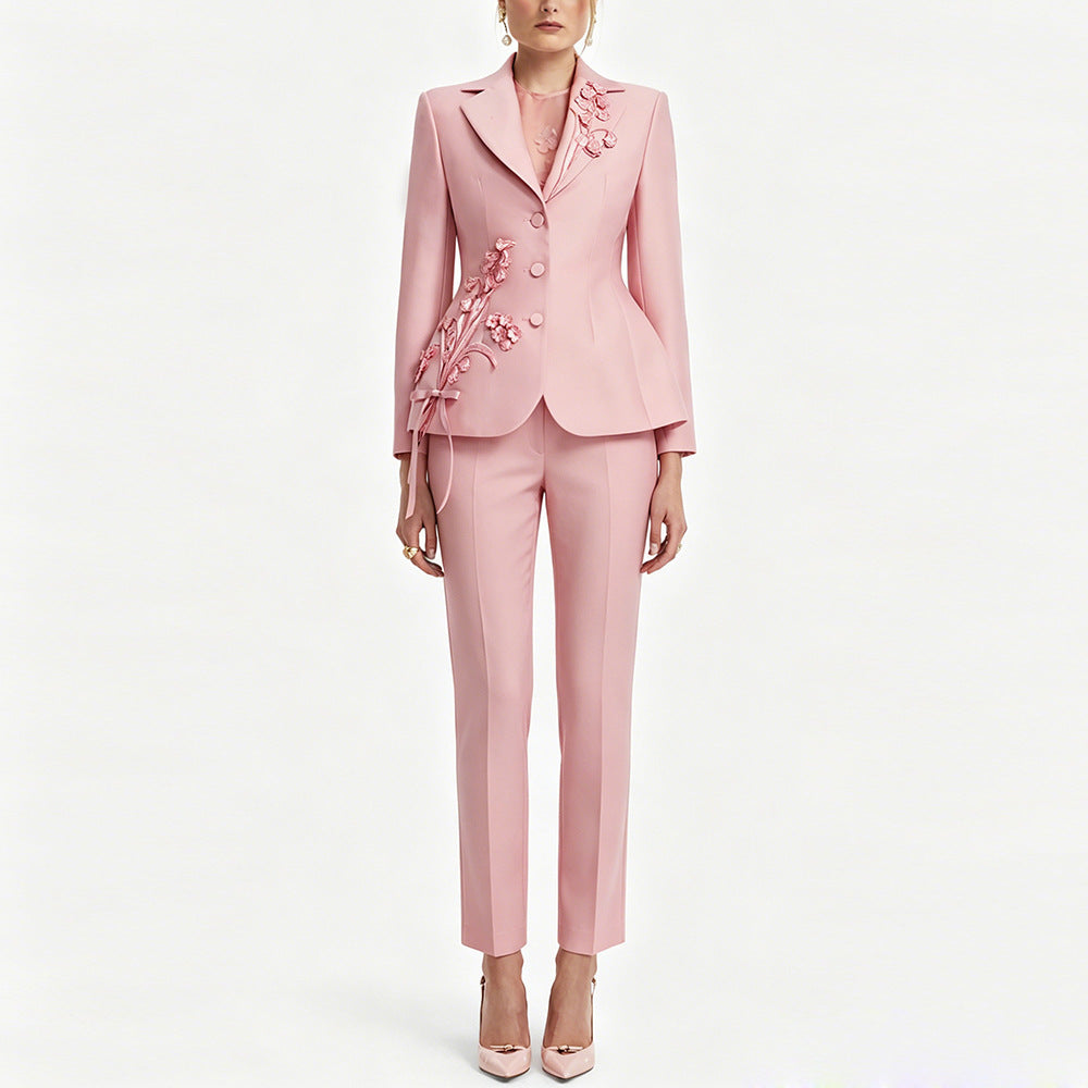 Dusty Pink Floral Pant Suit | Women's 2 Piece Blazer & Trouser Set